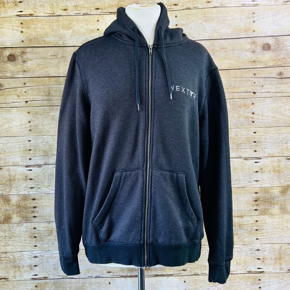 District Made Womens XL Full Zip Hoodie Charcoal Grey NEXTYR Logo‎ Micro Stripe